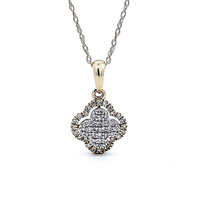 10K Yellow Gold Clover Drop Pendant Necklace with .16ctw Diamonds