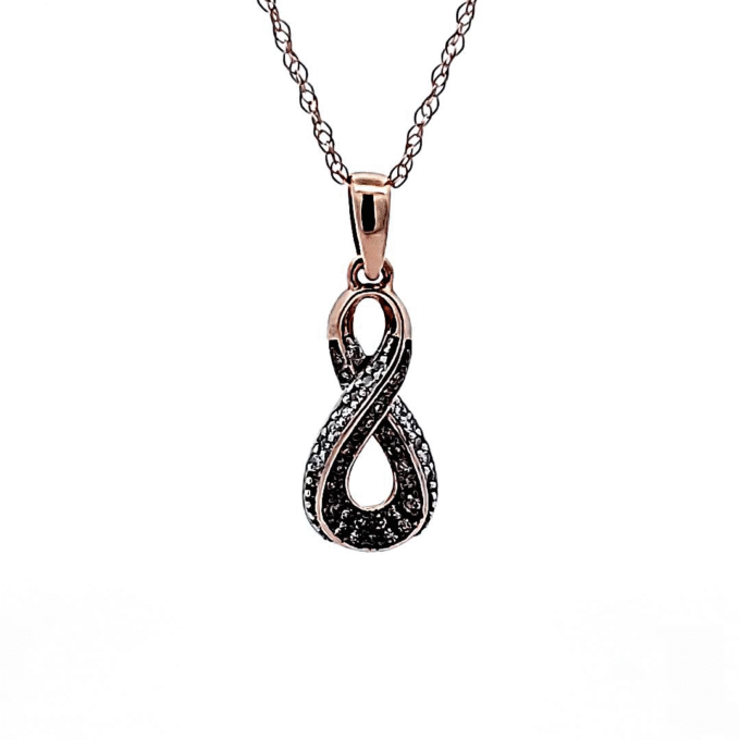 10K Rose Gold Infinity Drop Necklace with .12ctw Brown/White Diamonds