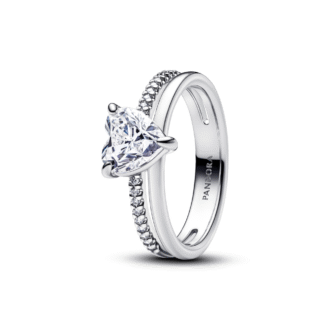 Pandora Sterling Silver Double Band Heart Crystal Ring