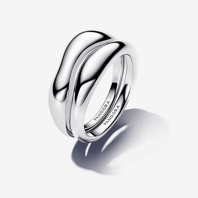 Pandora Sterling Silver Organically Shaped Stack Rings Size 56