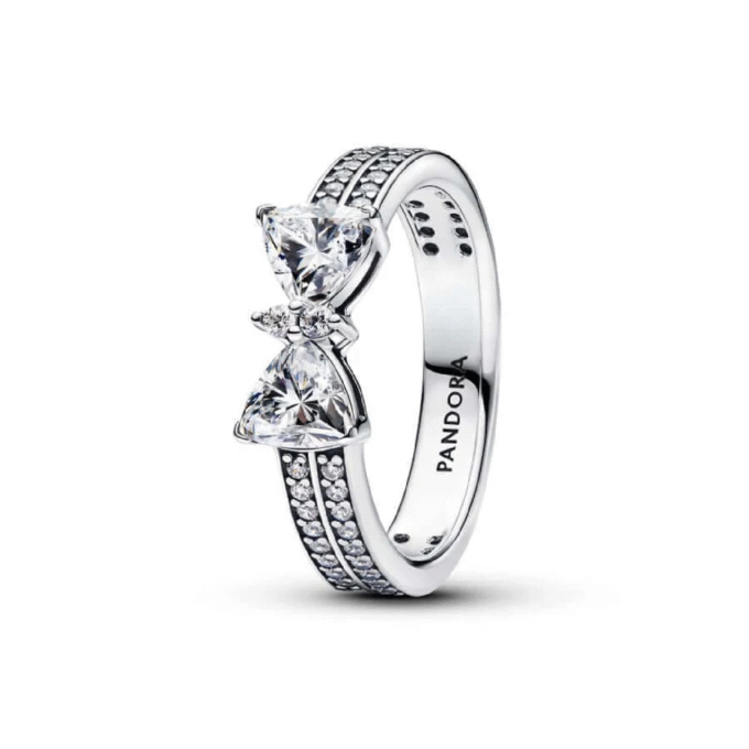 Pandora Sterling Silver Double Band CZ Bow Fashion Ring