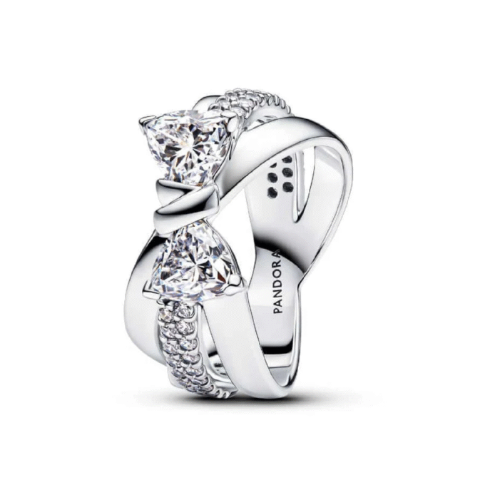 Pandora Sterling Silver Triple Band Clear CZ Bow Fashion Ring