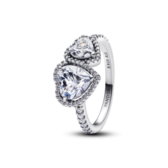 Pandora Sterling Silver Double Heart CZ Fashion Ring Size 54