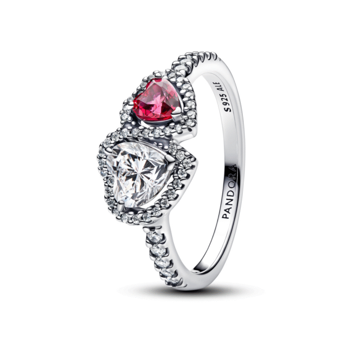 Pandora Sterling Silver Double Hearts CZ Fashion Ring Size 56