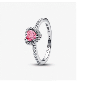 Pandora Sterling Silver Pink Heart CZ Halo Fashion Ring Size 56