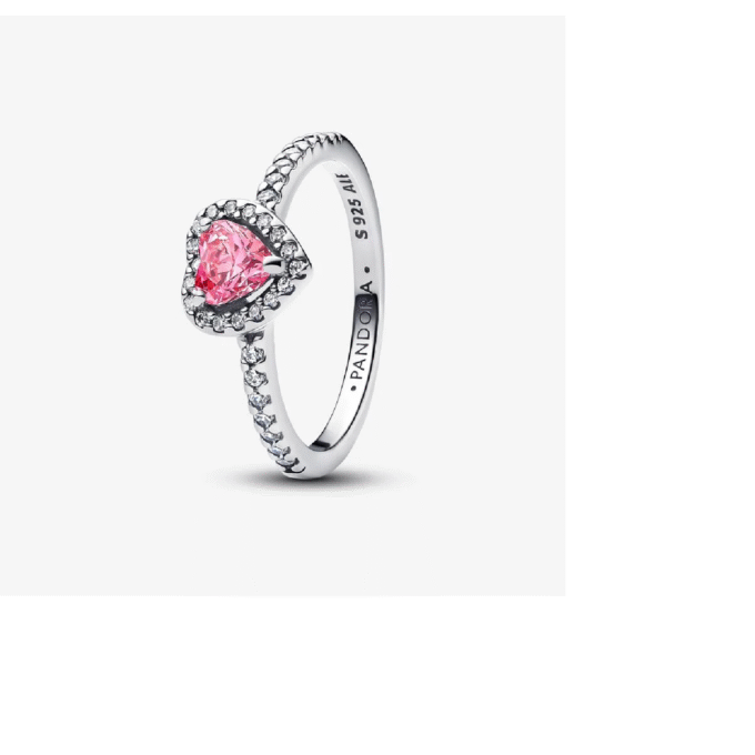 Pandora Sterling Silver Pink Heart CZ Halo Fashion Ring Size 56