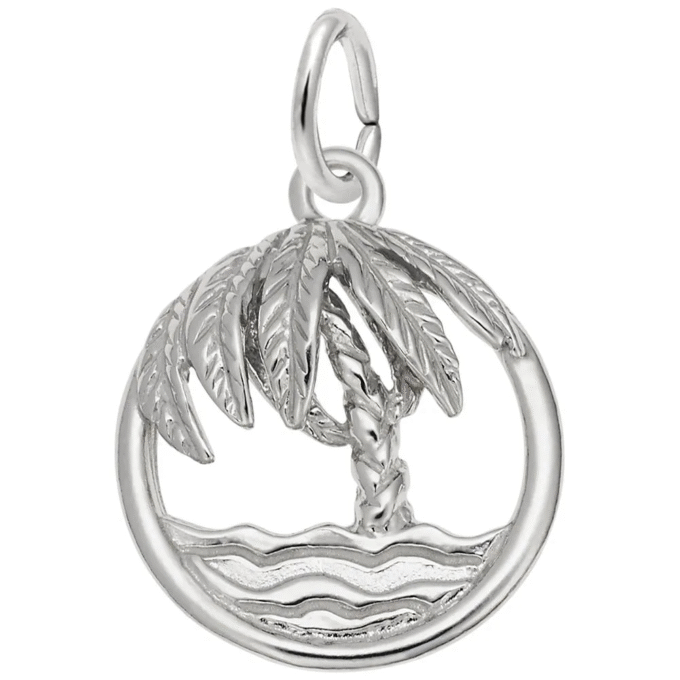 Palm Tree Disc Charm in Sterling Silver by Rembrandt Charms