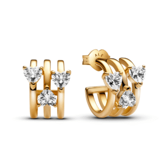 Triple Band Heart CZ Huggie Hoop Earrings