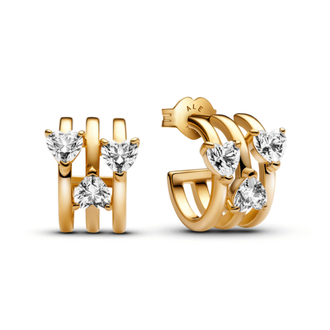 Triple Band Heart CZ Huggie Hoop Earrings