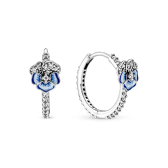Pandora Pansy Sterling Silver Hoop Earrings with CZ Accents