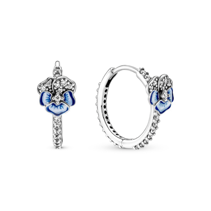 Pandora Pansy Sterling Silver Hoop Earrings with CZ Accents