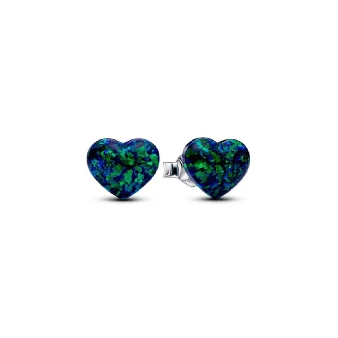 Pandora Sterling Silver Green/Blue Large Opal Heart Studs