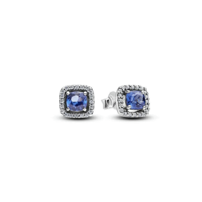 Pandora Sterling Silver Blue Crystal CZ Halo Stud Earrings