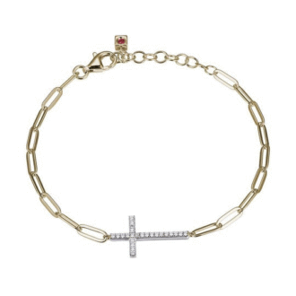East West Cross Paperclip Bracelet in Yellow Gold Plated Sterling Silver