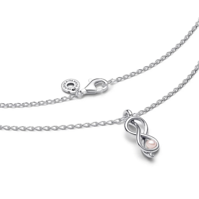 Pandora Sterling Silver Infinity Knot Pendant with Pink Pearl Drop