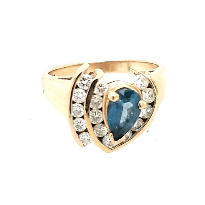 Pre-Owned 14K Yellow Gold Lady's Ring with Blue Topaz and 0.65CTW Diamonds