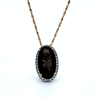 14K Yellow Gold Drop Pendant with 22x12mm Smoky Topaz & White Topaz Chain