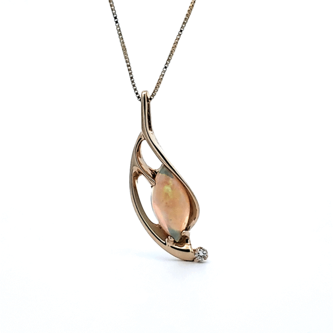 Pre-Owned Opal and .02ct Diamond Slide Pendant in 14k Yellow Gold