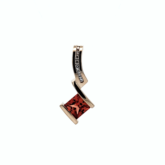 Orange Sapphire and .08ctw Diamond Drop Pendant Necklace in 14k Yellow Gold