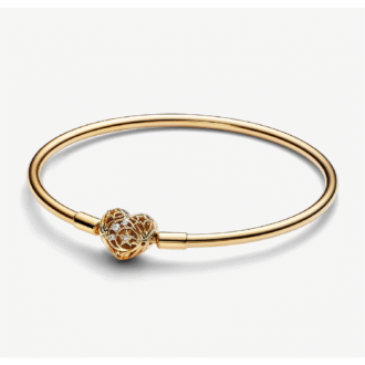 Pandora 14K Yellow Gold Plated Heart Clasp Bangle Bracelet