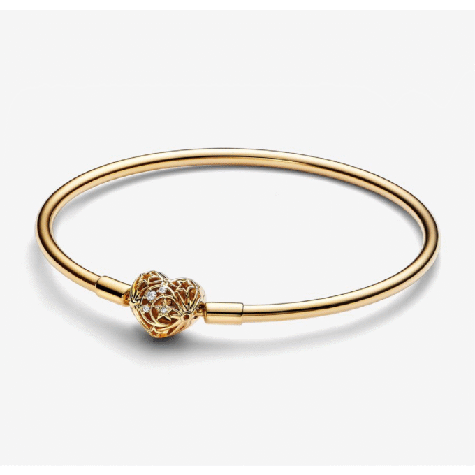 Pandora 14K Yellow Gold Plated Heart Clasp Bangle Bracelet