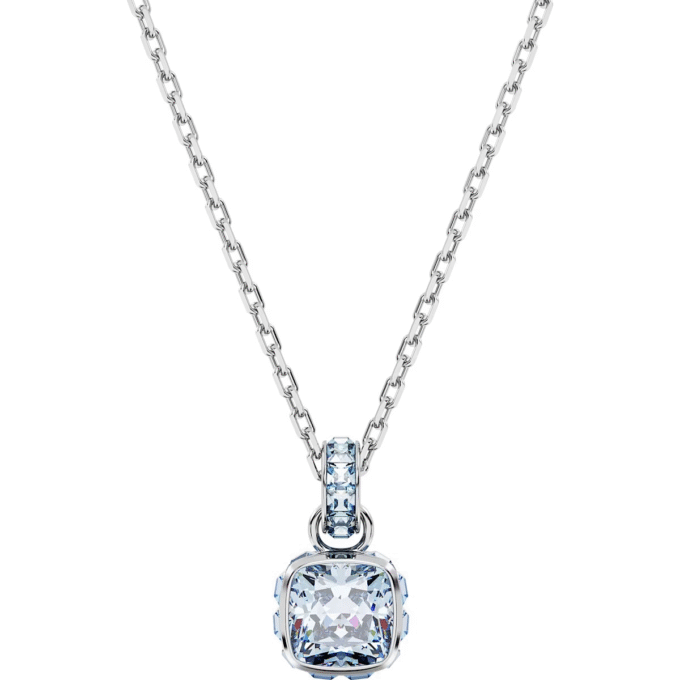 Swarovski Light Blue Cushion Cut Pendant with Chain