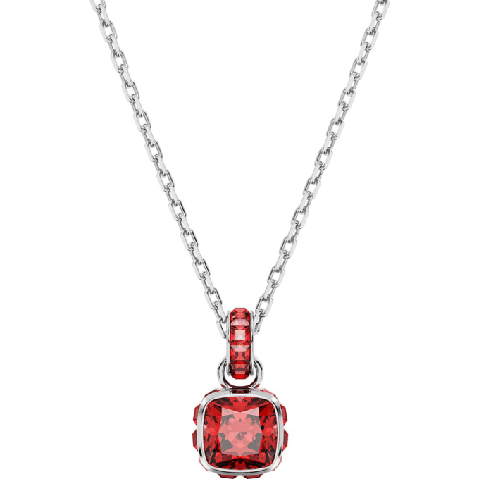 Swarovski Red Cushion Pendant with Chain, Rhodium Plated