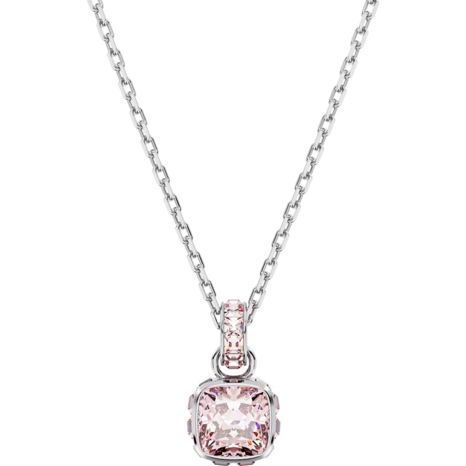 Swarovski Round Cushion Light Pink Pendant Necklace with Chain