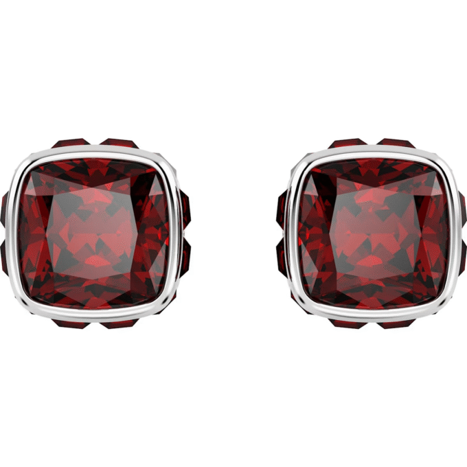 Swarovski Cushion Cut Garnet Stud Earrings - Rose Gold Plated