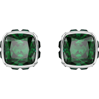 Swarovski Rectangle Cushion Stud Earrings - Dark Green, Rose Gold