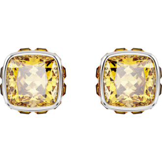 Swarovski Cushion Cut Stud Earrings - Yellow, Rose Gold Plated