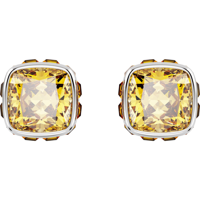 Swarovski Cushion Cut Stud Earrings - Yellow, Rose Gold Plated