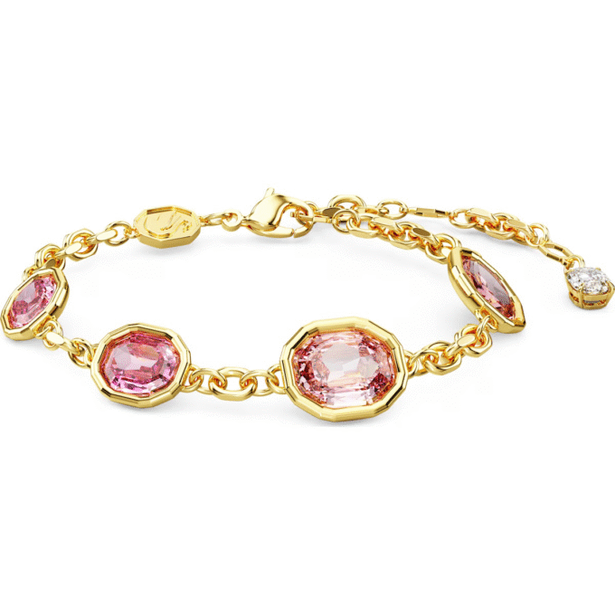Swarovski Imber Yellow Octagon Pink Crystal Station Bracelet 8"