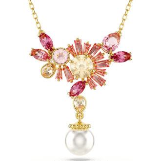 Swarovski Yellow Gem and Pink/Champagne Crystal Pearl Drop Pendant