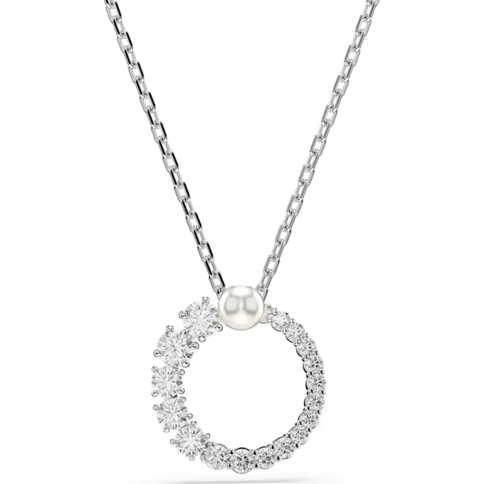 Swarovski Matrix Crystal Pearl Pendant, Round cut, White