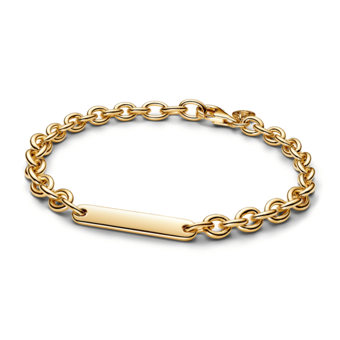 Pandora 14K Gold Plated Engraved Bar ID Bracelet 7.9in
