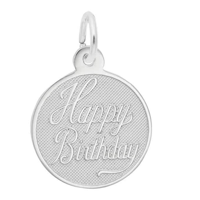 "Happy Birthday" Round Disc Charm in Sterling Silver