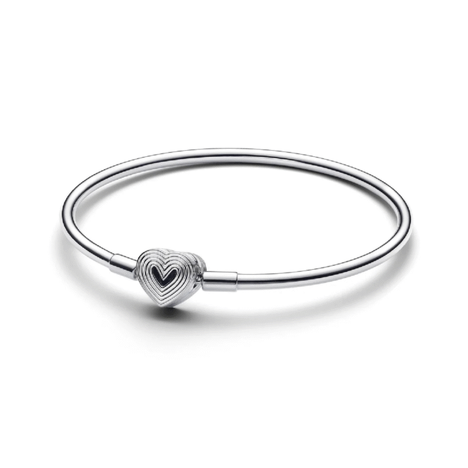 Pandora Silver Bangle Bracelet with Heart Clasp