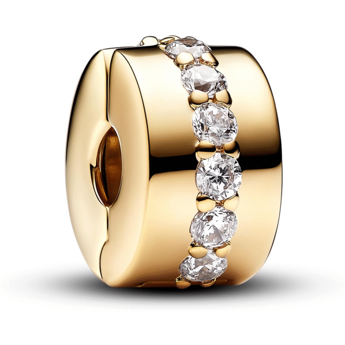 14K Gold Plated Clip Charm with Clear CZ