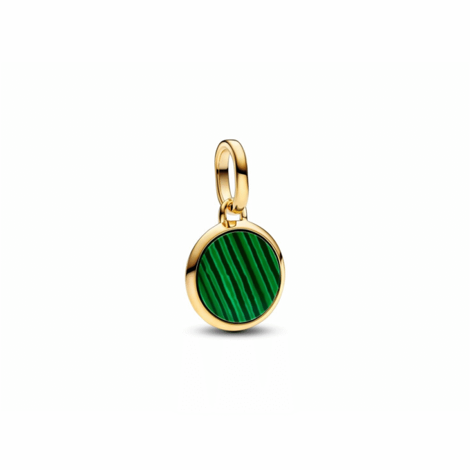 14K Gold Plated Engravable Mini Medallion with Malachite