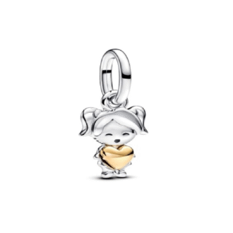 Silver and Two-Tone Girl with Heart Dangle Charm