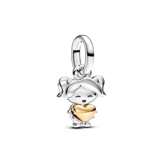 Silver and Two-Tone Girl with Heart Dangle Charm