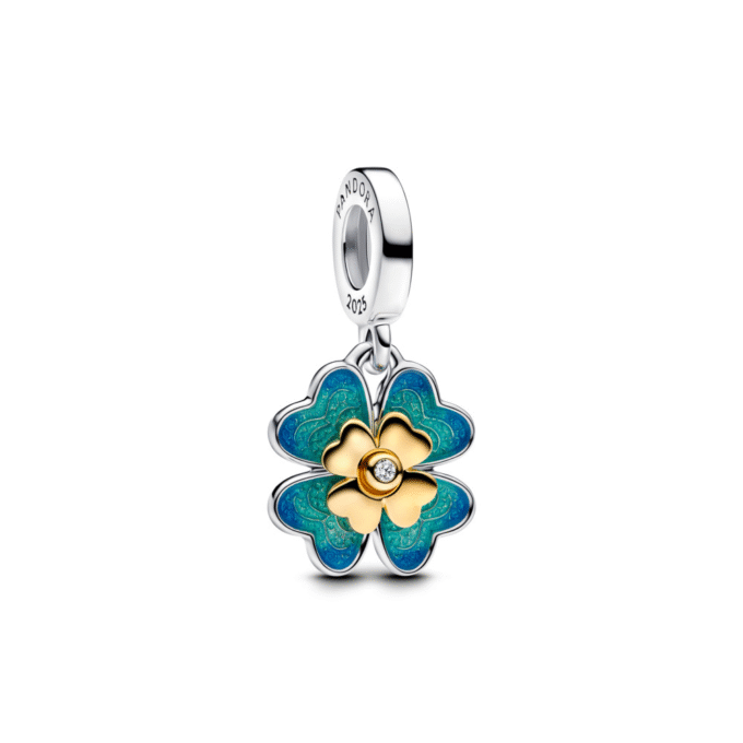 14K Gold Plated Spinnable Clover Charm with Large Diamond