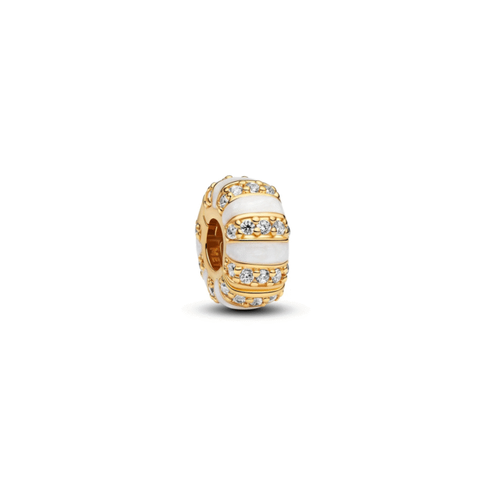 Gold Plated Clip Charm with Clear CZ & White Enamel