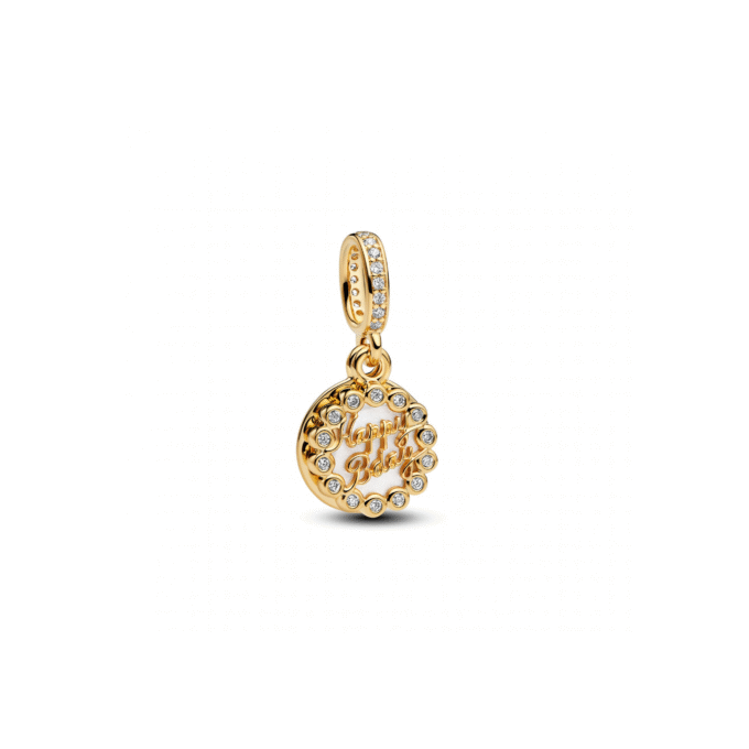 YGP Happy Birthday Crème MOP Dangle Charm with Clear CZ