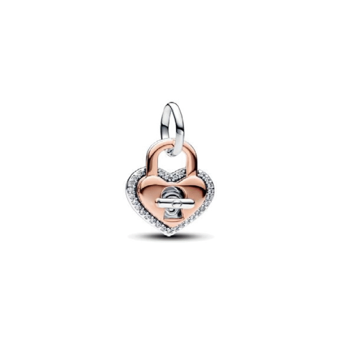 Two-tone Twistable Heart Padlock Double Dangle Charm