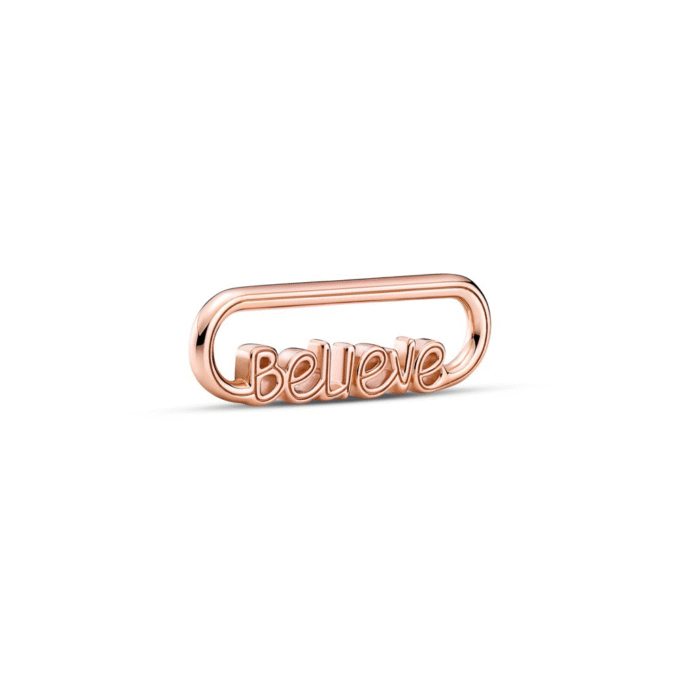 Pandora Believe Script Long Link Necklace in Rose Gold-Plated