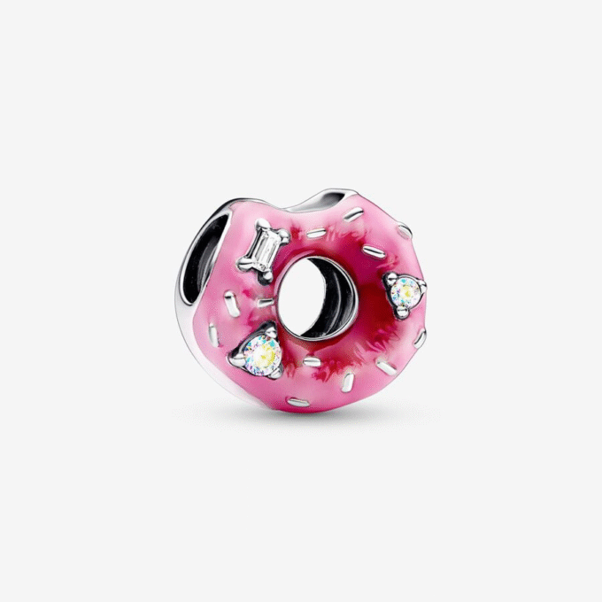 Pandora Silver Pink Enamel Donut Charm with CZ