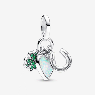 Four Leaf Clover, Heart & Horseshoe Triple Dangle Charm