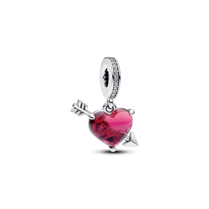 Red Heart & Arrow Murano Glass Dangle Charm